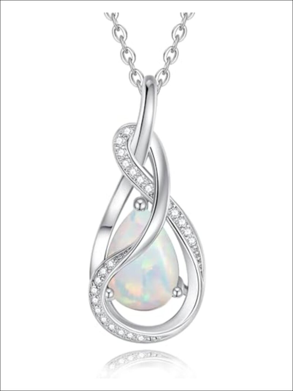 Sterling Silver Birthstone Pendant Necklace White Gold Plated Ribbon Design
